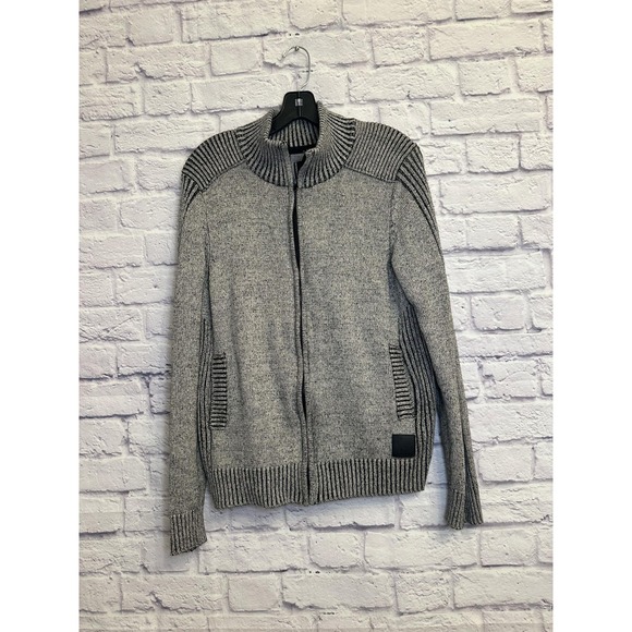 Fried Denim NYC Full Zip Sweater Jacket Knit Ribbed Trim‎ Gray Mens M - Picture 1 of 7